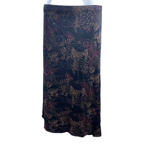 Vintage Whimsical Black Floral Line Print Midi Skirt Women's Size Small - Picture 1 of 4